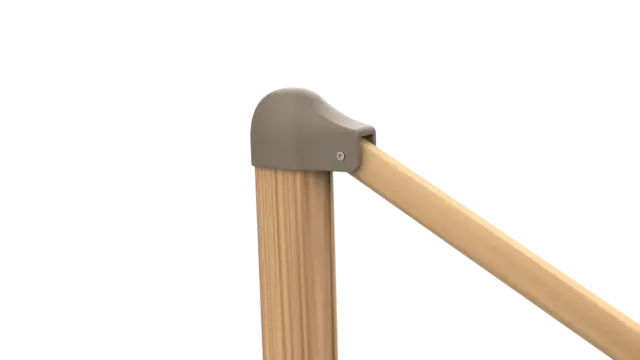 A close-up shot of the robust top hinge joint connecting the support arm to the main post of the Lycabattus cantilever umbrella.