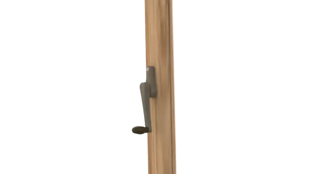 A detailed close-up of the easy-to-use crank handle mechanism used to open and close the canopy on the Lycabattus cantilever umbrella.