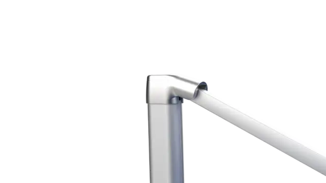 A macro shot showcasing the robust and smoothly finished joint connecting the main pole to the support arm of the Tevere cantilever umbrella frame.