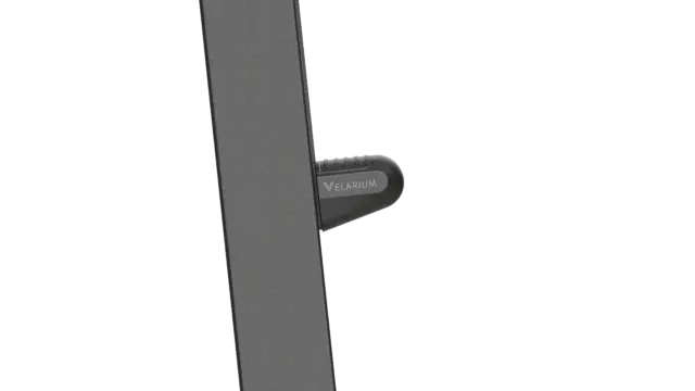 A close-up detail shot of a functional mechanism or joint on the dark grey pole of the V1X cantilever umbrella.